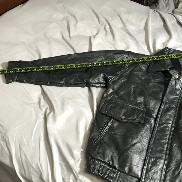 Vintage Men's Leather Jacket Large Patriotic Black Full Zip Collared Biker - Picture 9 of 16